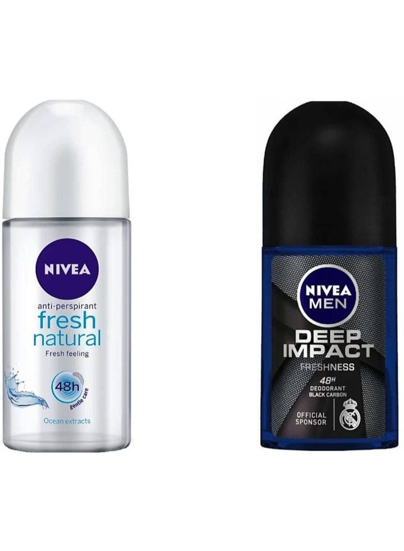 NIVEA FRESH NATURAL & DEEP IMPACT Deodorant Roll-on - For Men & Women (50 ml, Pack of 2) - Image 1